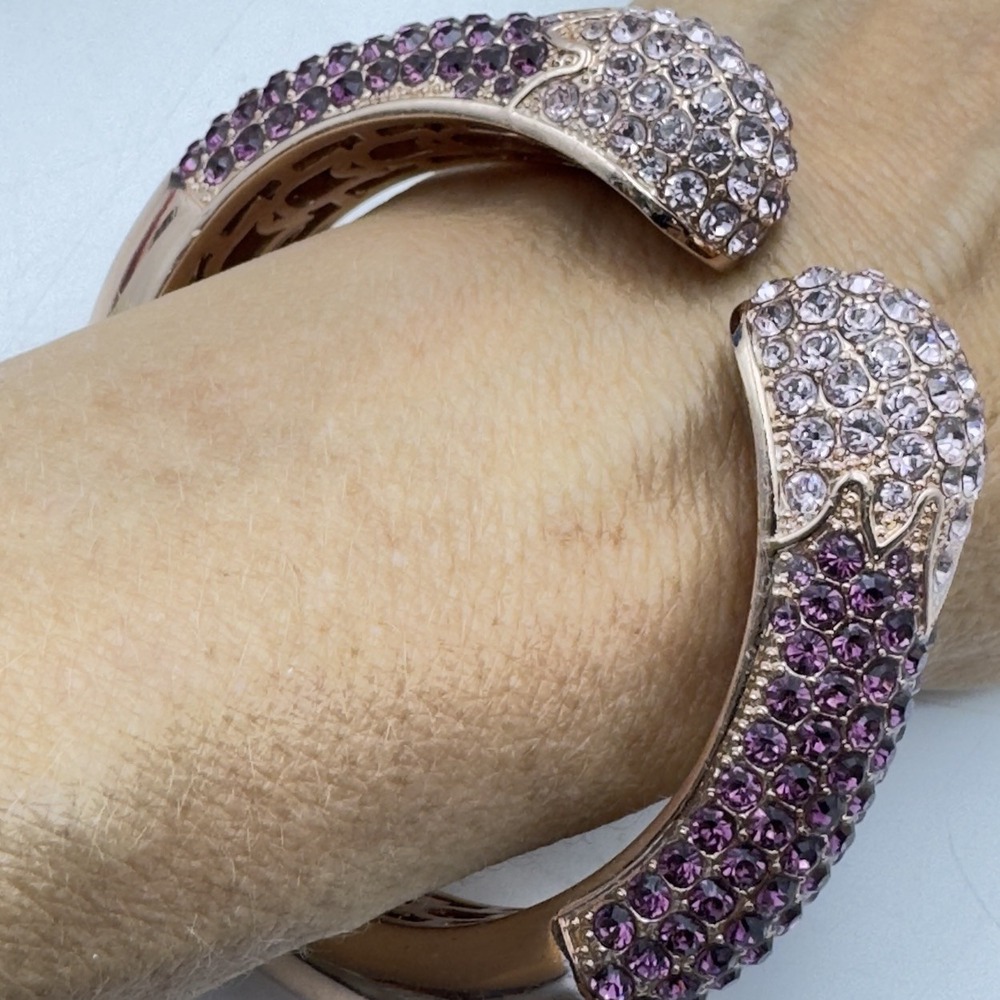 Joan Boyce Pave Purple Pink Crystals Rose Gold Tone Bangle Clamper Bracelet